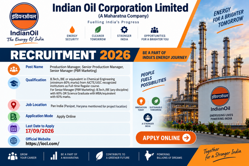 IOCL Production Manager Recruitment 2026