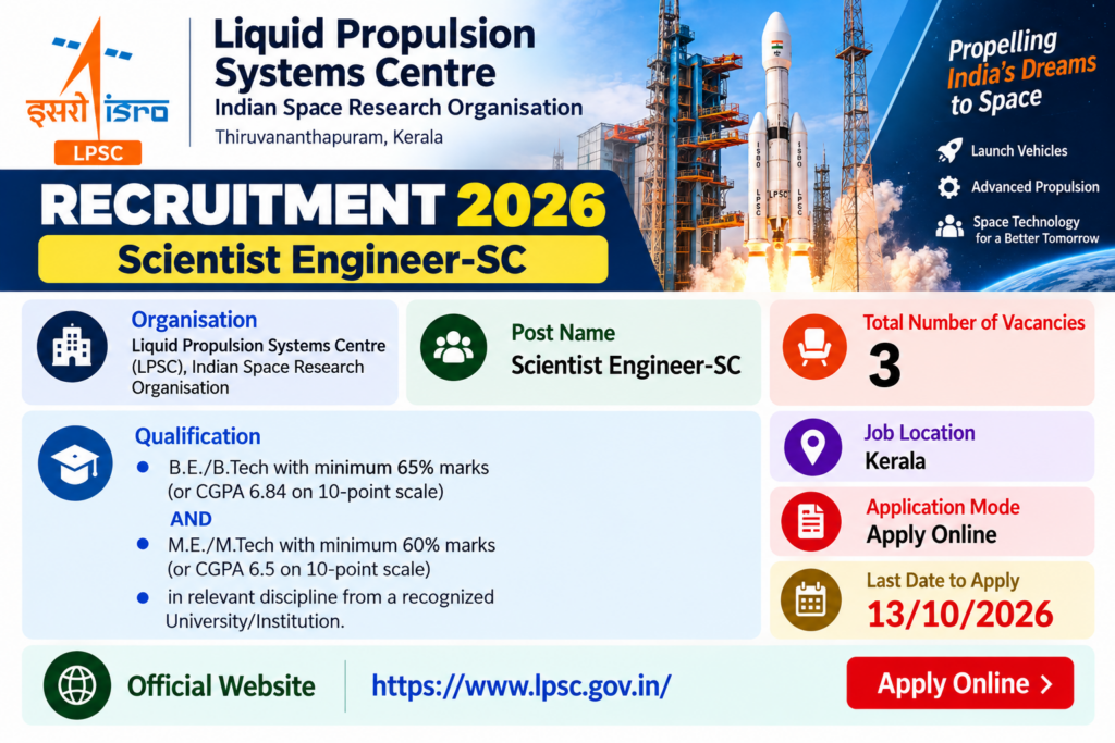ISRO LPSC Scientist Engineer Recruitment 2026