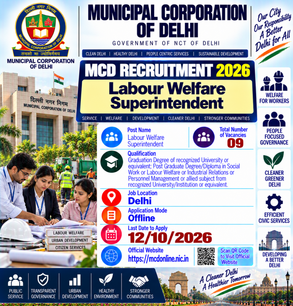 MCD Labour Welfare Superintendent Recruitment 2026