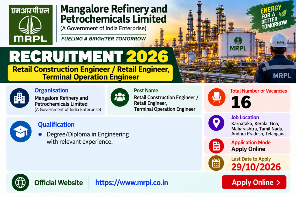 MRPL Engineer Recruitment 2026