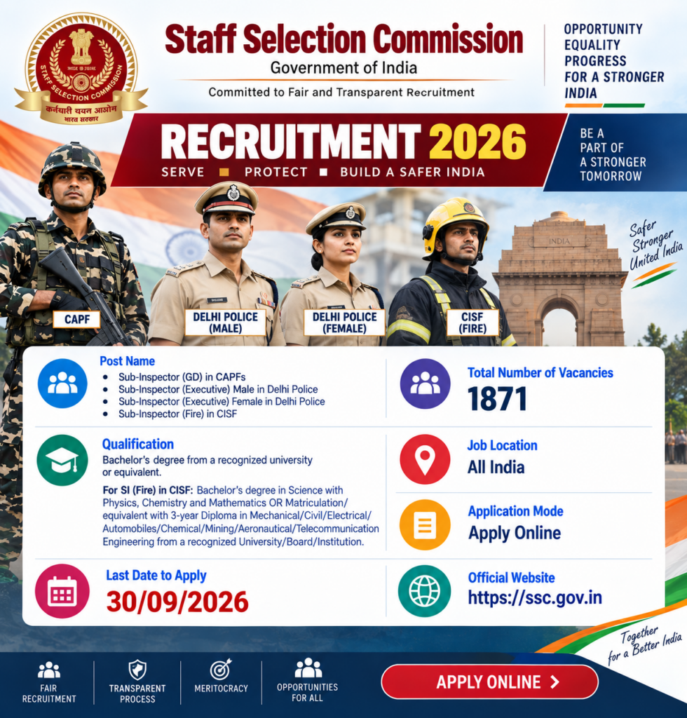 SSC CPO SI CAPF Recruitment 2026