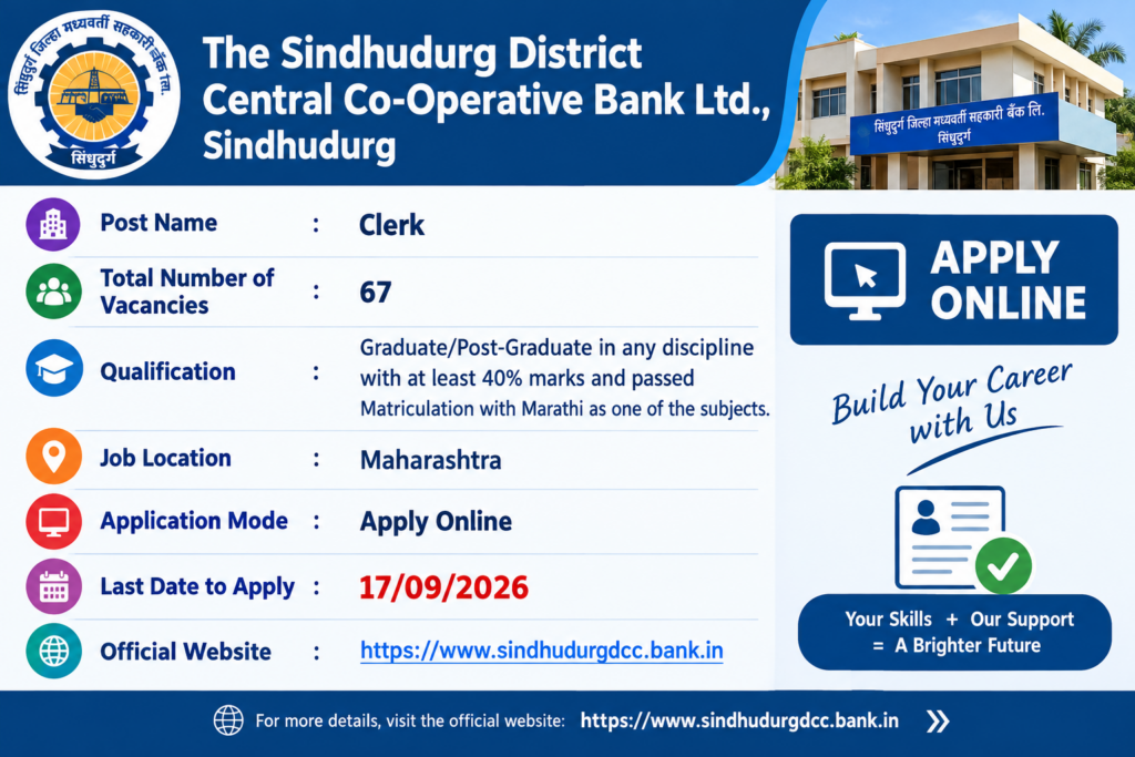 Sindhudurg DCC Bank Clerk Recruitment 2026