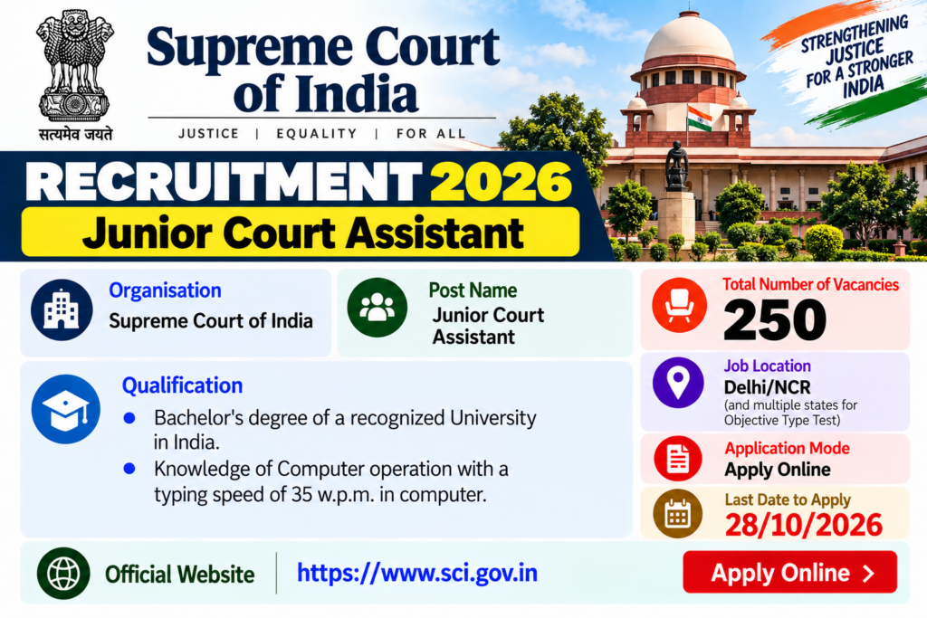 Supreme Court Junior Court Assistant Recruitment 2026