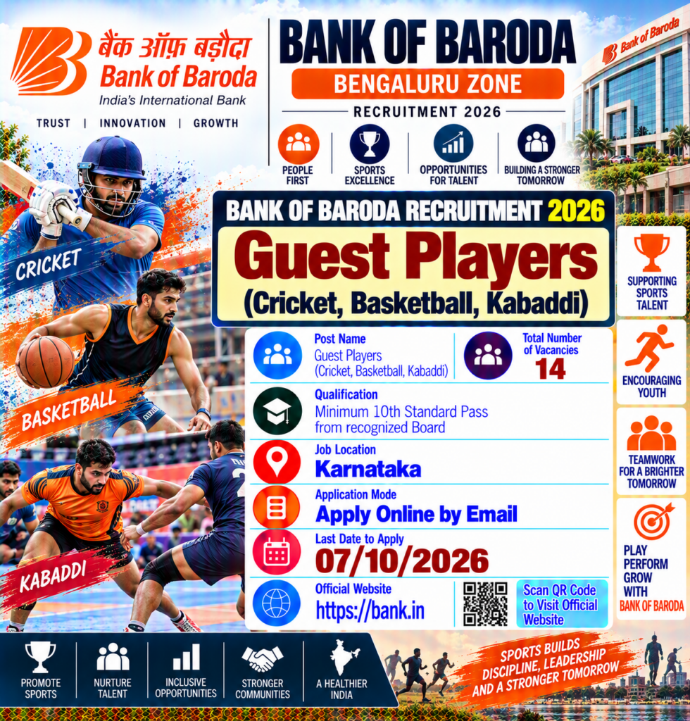 Bank of Baroda Guest Player Recruitment 2026