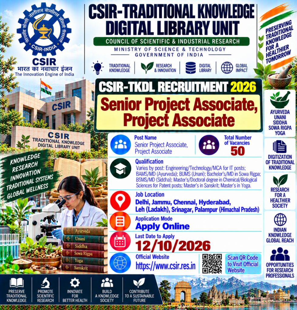 CSIR TKDL Project Associate Recruitment 2026