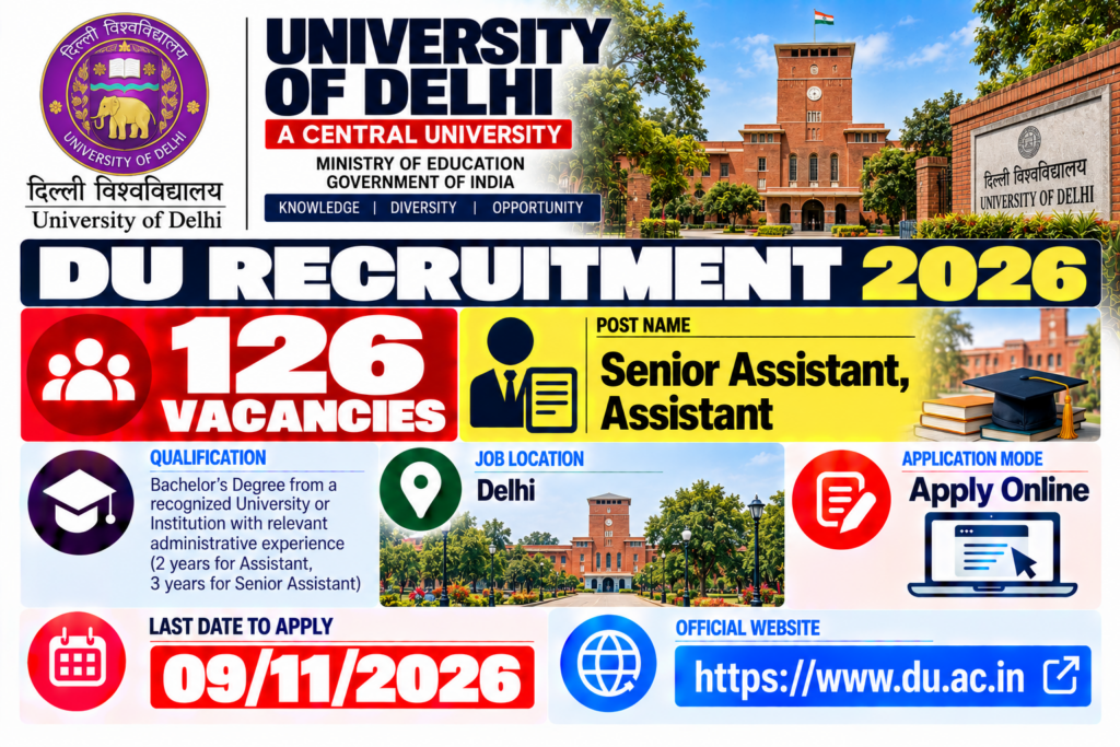 Delhi University Senior Assistant and Assistant Recruitment 2026