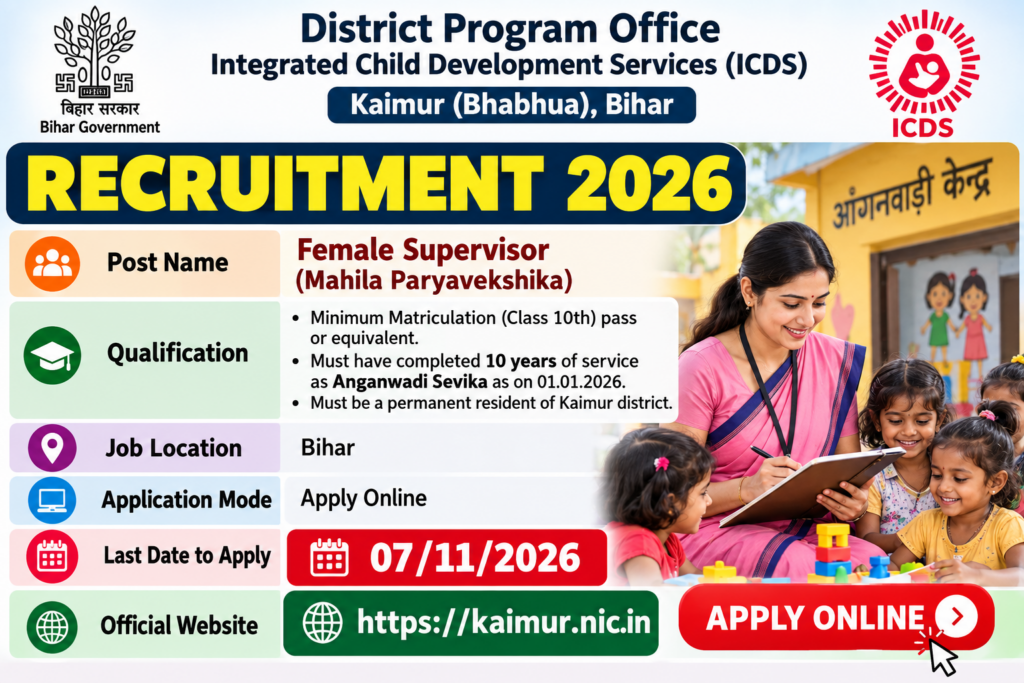 ICDS Bihar Anganwadi Lady Supervisor Bharti 2026
