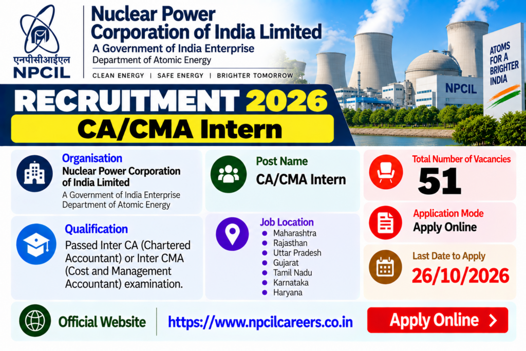 NPCIL CA CMA Intern Recruitment 2026