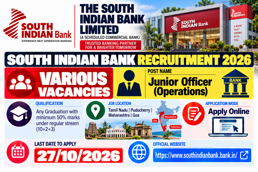 South Indian Bank Junior Officer Recruitment 2026